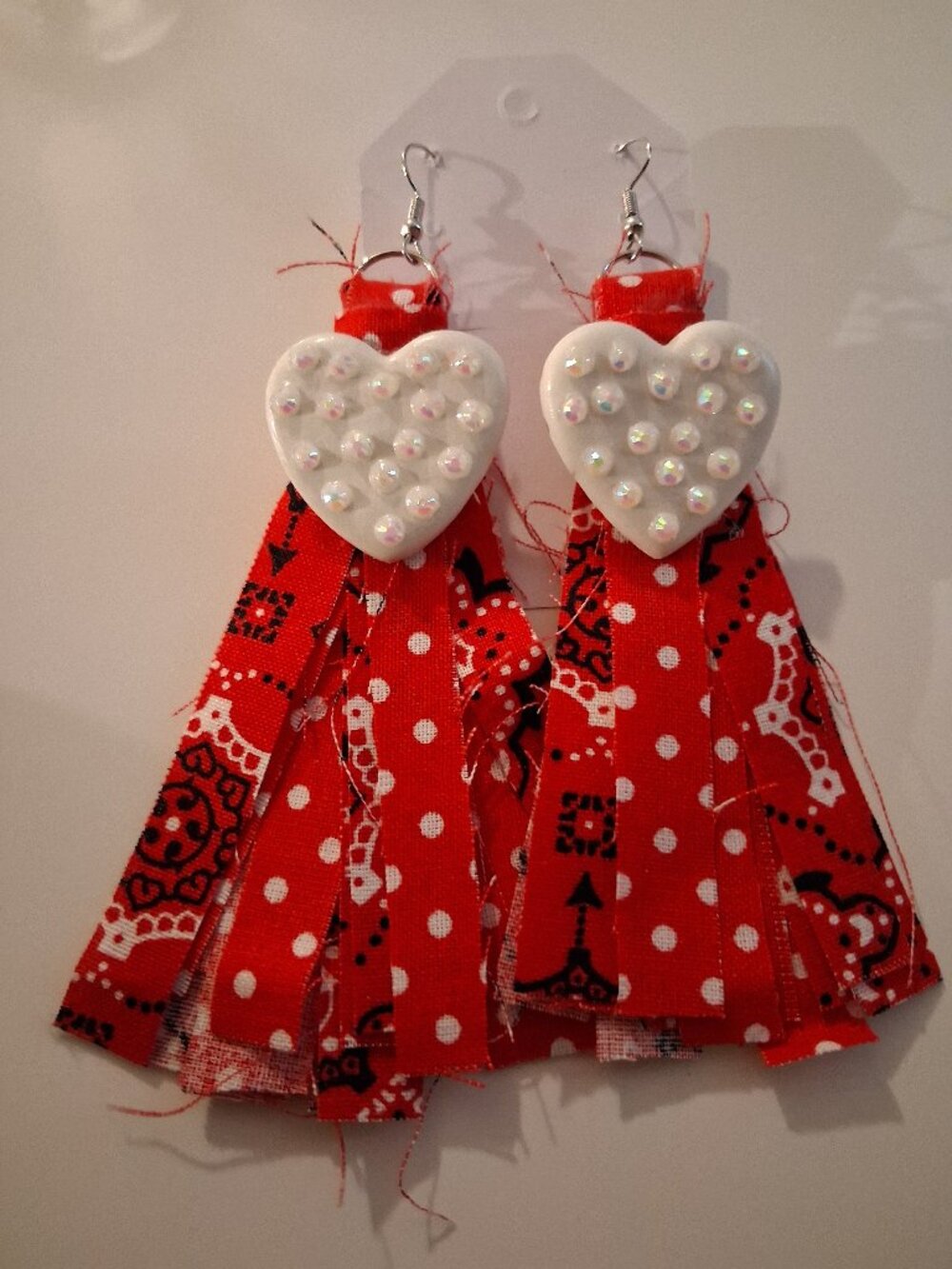 Handmade Polka Dot and red handkerchief earrings
